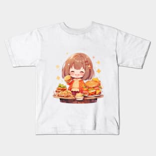 Cute chibi girl eat happily anime Kids T-Shirt